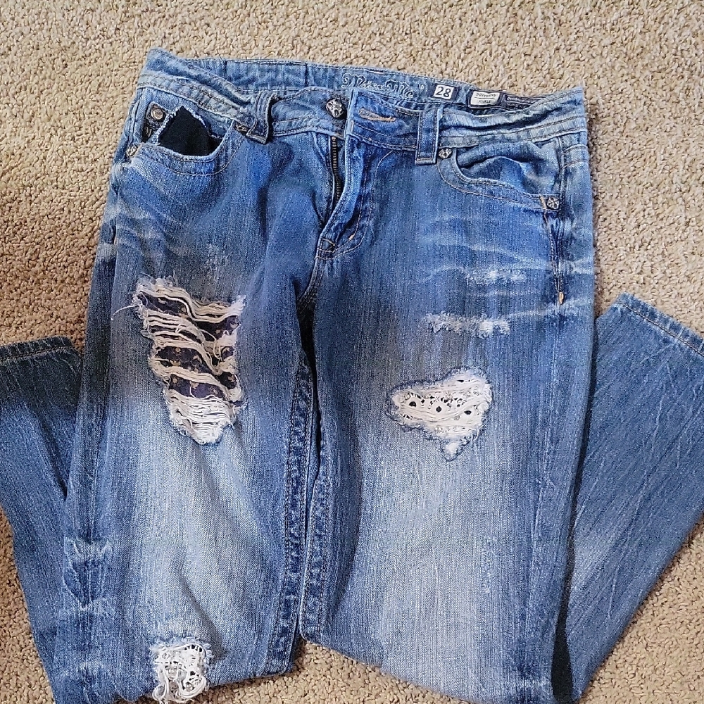 Miss Me Blue Boyfriend Jeans Distressed Vintage Look
